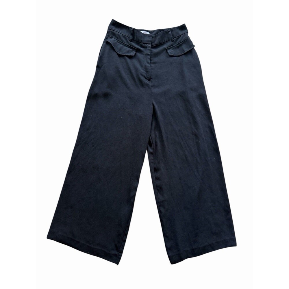 Leith Nordstrom Women's M Black Ultra High Waist Wide Leg Crepe Crop Pants